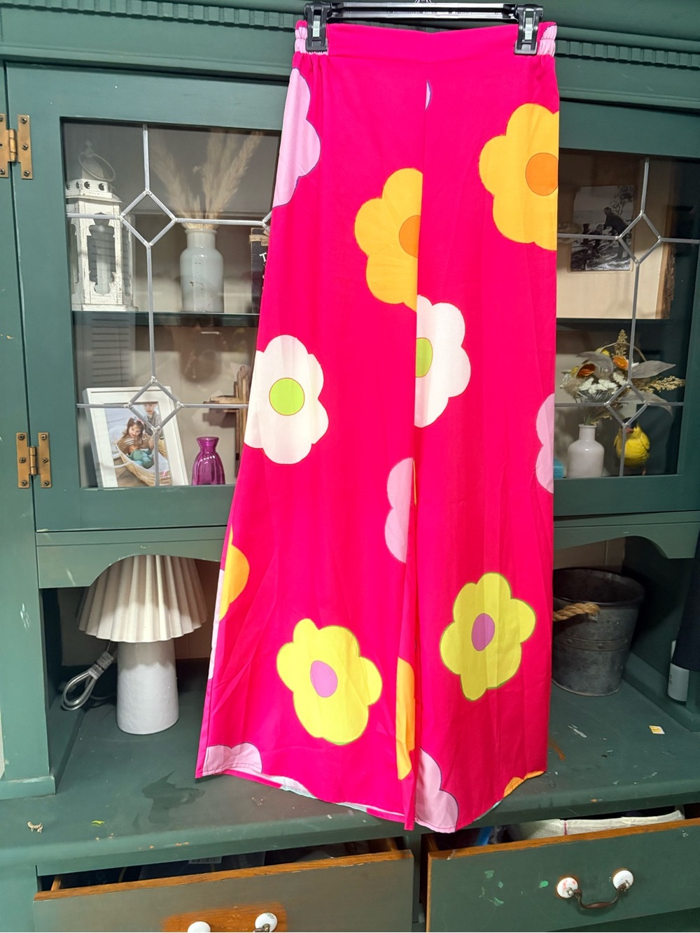 Bright Pink Floral Wide Leg Pants